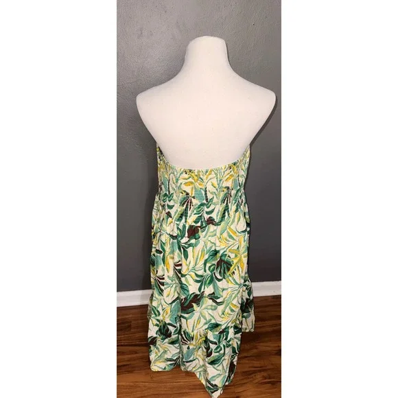 Torrid Womens Plus Size 2 Tropical Palm Leaf Smocked Strapless Midi Dress - Picture 2 of 11